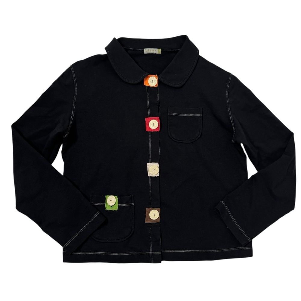 Chalet Jacket Colorblock Patches Black Knit Cardigan Blazer Artsy SZ Small